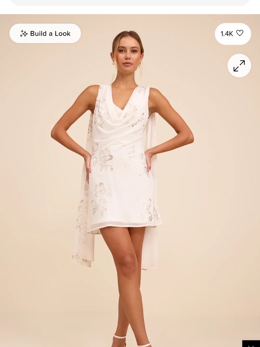 Lulu's Ivory Floral Cowl Neck Mini Dress with Draped Back